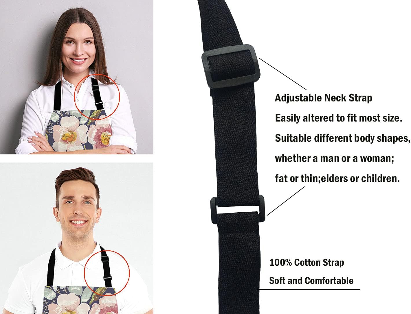 Vintage background with hand drawn floral wreath Adjustable Bib Apron, Romantic Flowers Cooking Kitchen Apron for Men Women