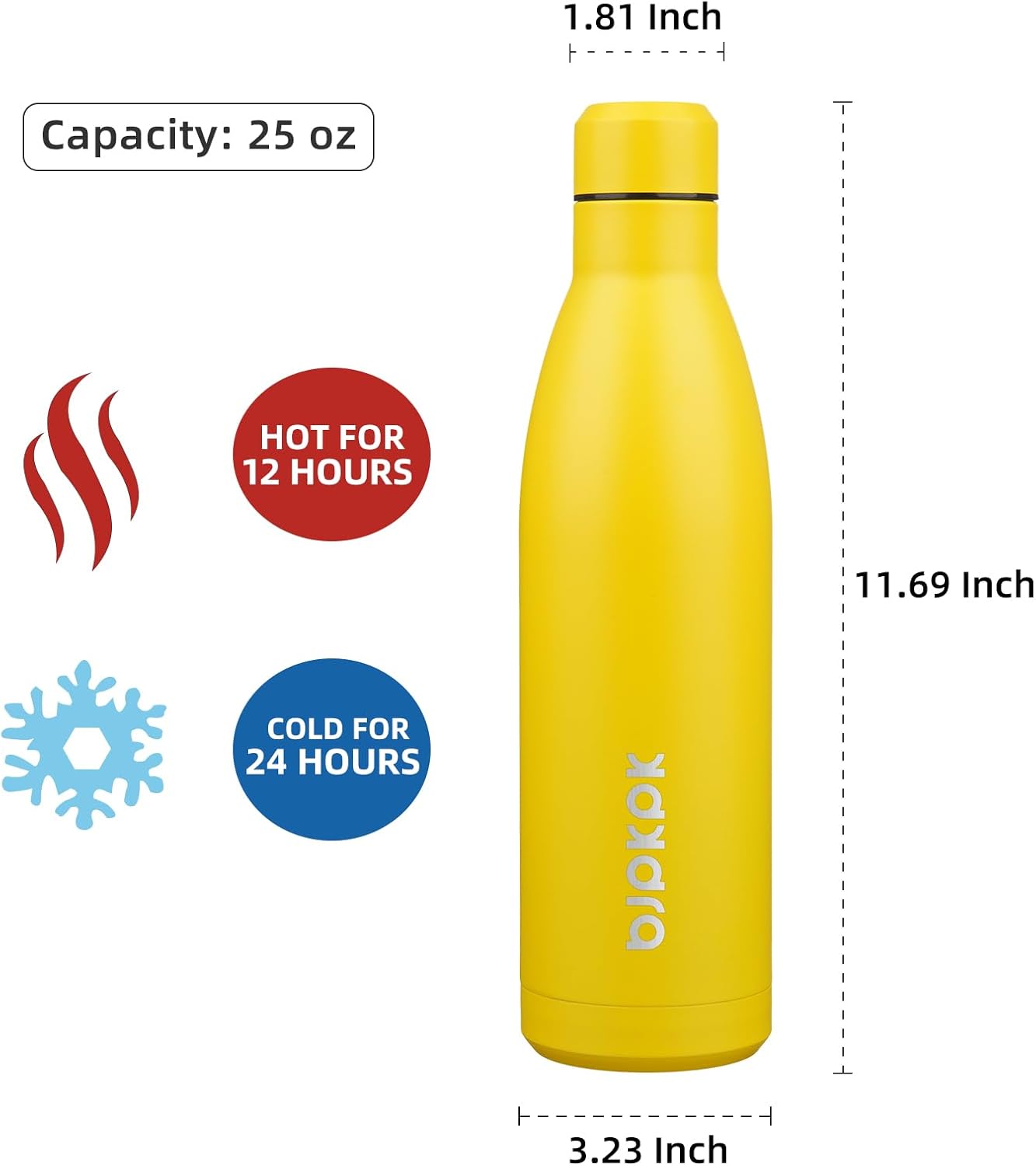 BJPKPK 25oz Insulated Water Bottle Double Wall Vacuum Insulated Stainless Steel Water Bottles for Spots Keep Cold and Hot,Yellow