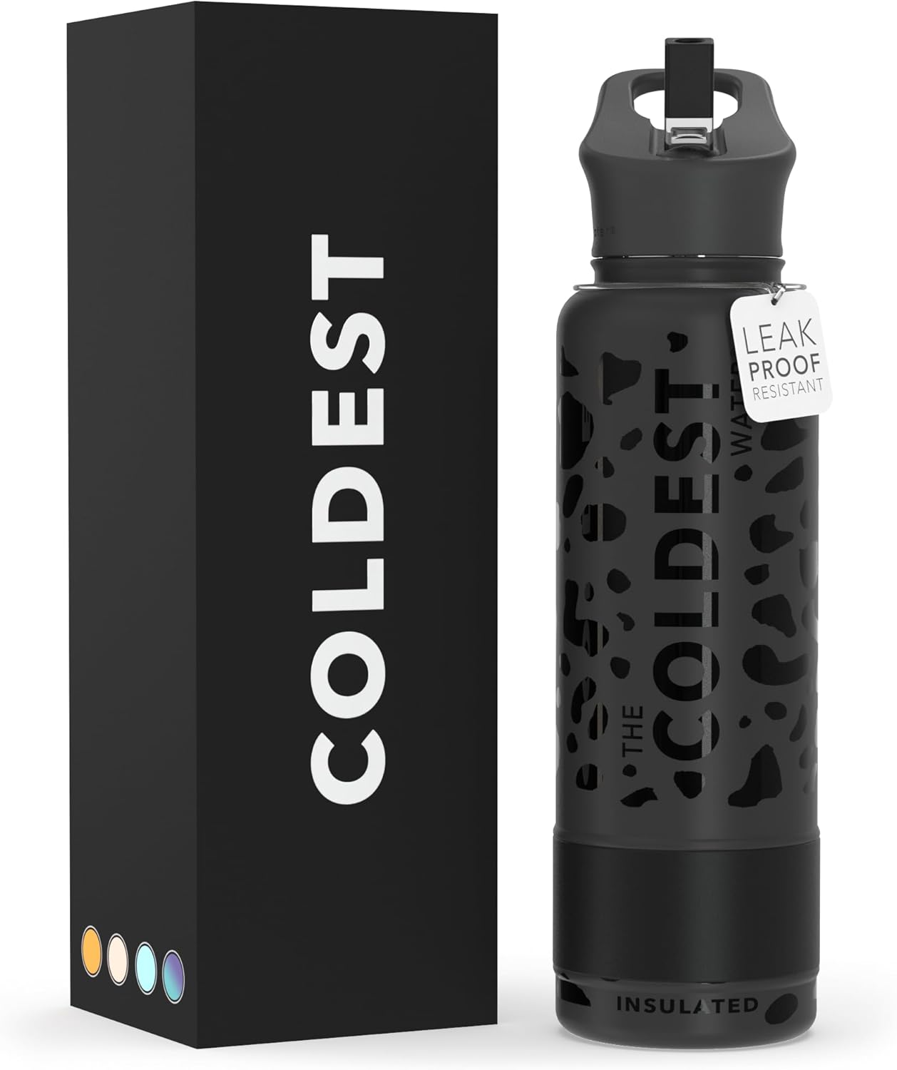 Coldest Insulated Water Bottle with Straw Lid - Stainless Steel Metal Insulated Bottle for Men & Women (Black Leopard, 40 oz)