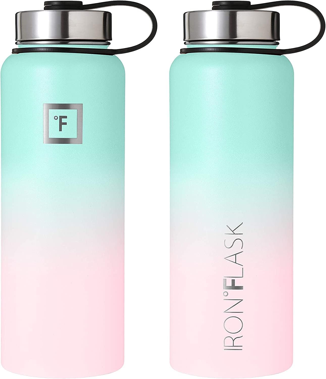 IRON °FLASK Camping & Hiking Hydration Flask with 3 Lids - Stainless Steel, Double Walled & Vacuum Insulated Water Bottle - Leak Proof & BPA Free (Bubble Gum, Straw - 18 oz)