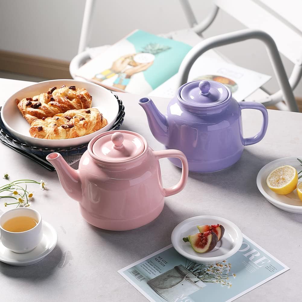 Sweejar 35 oz Porcelain Tea Pot, Teapot with Removable 18/8 Stainless Steel Infuser, Microwave & Dishwasher Safe Tea Maker, Tea Infuser Pots for Blooming loose Leaf Tea,Chrismas Women Gift (Pink)