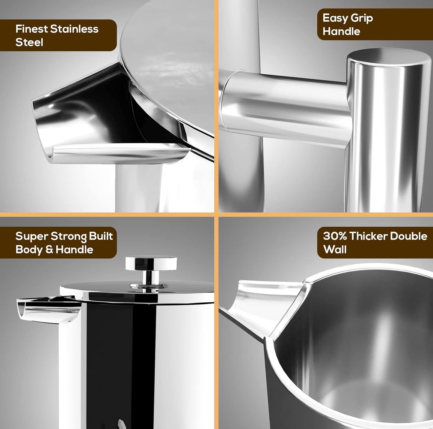 Utopia Kitchen Stainless Steel French Press Coffee Maker 12 Oz, French Press Tea Maker, Cold Brew Portable Travel Coffee Presses, Tea Press Gifts Silver