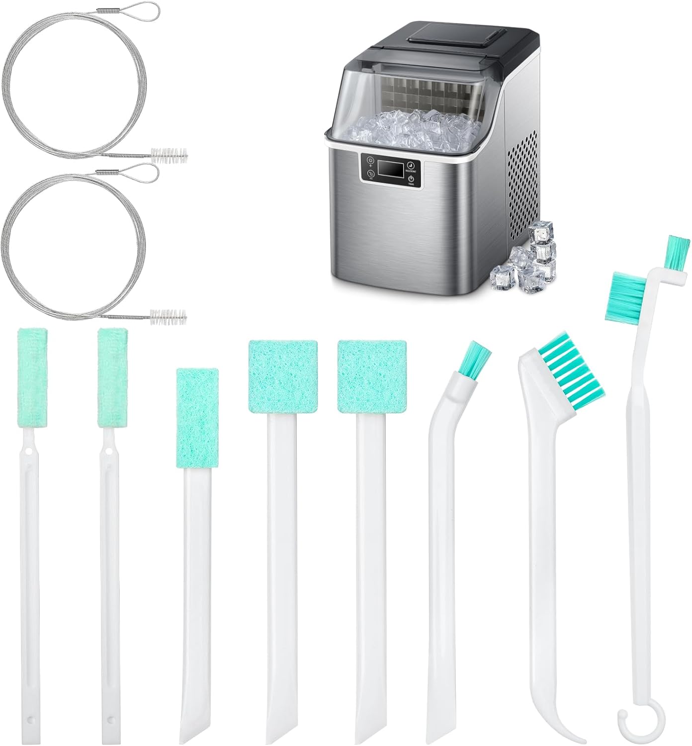 TUZAZO Ice Machine Cleaner Brush Kits, 10 PCS Ice Maker Cleaning Tools - 2PCS Long Drain Pipe Brushes and 8 PCS Crevice Cleaning Brushes