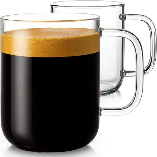 Aquach Glass Mugs 20 oz Set of 2, Extra Large Clear Glass Cup with Handle for Hot/Cold Coffee Tea Beverage, Drinking Glasses