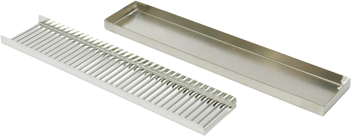 DasMarine 19" Length 4" Width Rectangular Stainless Steel Beer Surface Mount Drip Tray, No Drain, Silver