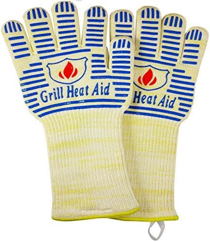 GRILL HEAT AID BBQ Grill Gloves Heat Proof for Grilling – Fireproof 1472°F Heat-Resistant Grill Mitts for Outdoor Barbecue and Smoker, Campfire, Fire Pit, Oven Glove with Fingers for Baking Pizza