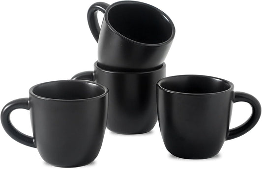 Hasense 7 Ounce Cappuccino Cups Set of 4 Perfect for Latte, Americano, Cafe Mocha and Tea, Ceramic Coffee Cups Ideal for Party Cafe Home and Kitchen, Microwave and Dishwasher safe, Black