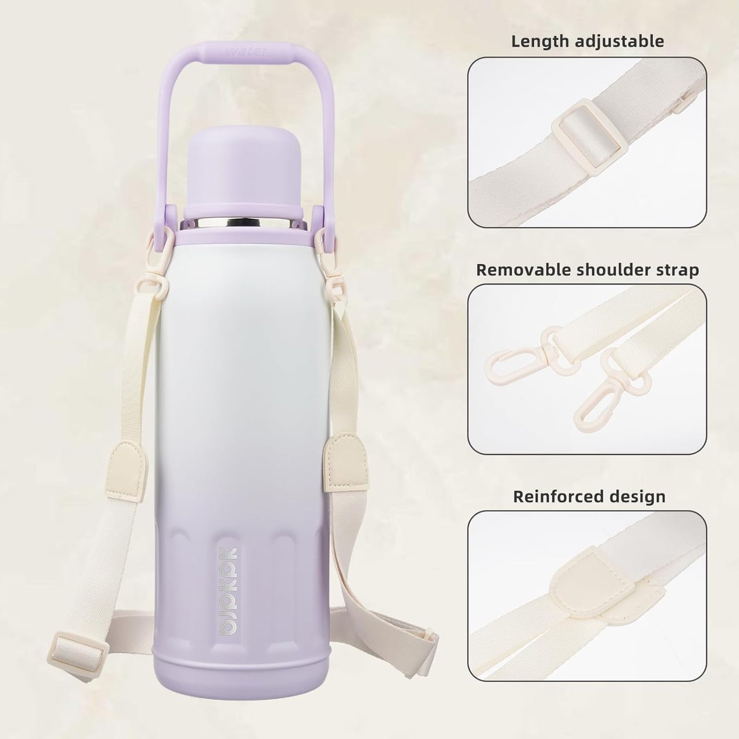BJPKPK Insulated Water Bottle 50oz BPA Free Stainless Steel Water Bottles with Handle and Lid Travel Metal Thermos,Purple Pearl