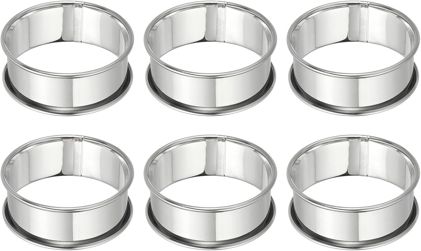 HARFINGTON 6pcs Crumpet Rings 2.36" Nonstick Round Cake Ring Stainless Steel Double Rolled English Pastry Rings for Kitchen Baking Crumpet Dessert, Silver