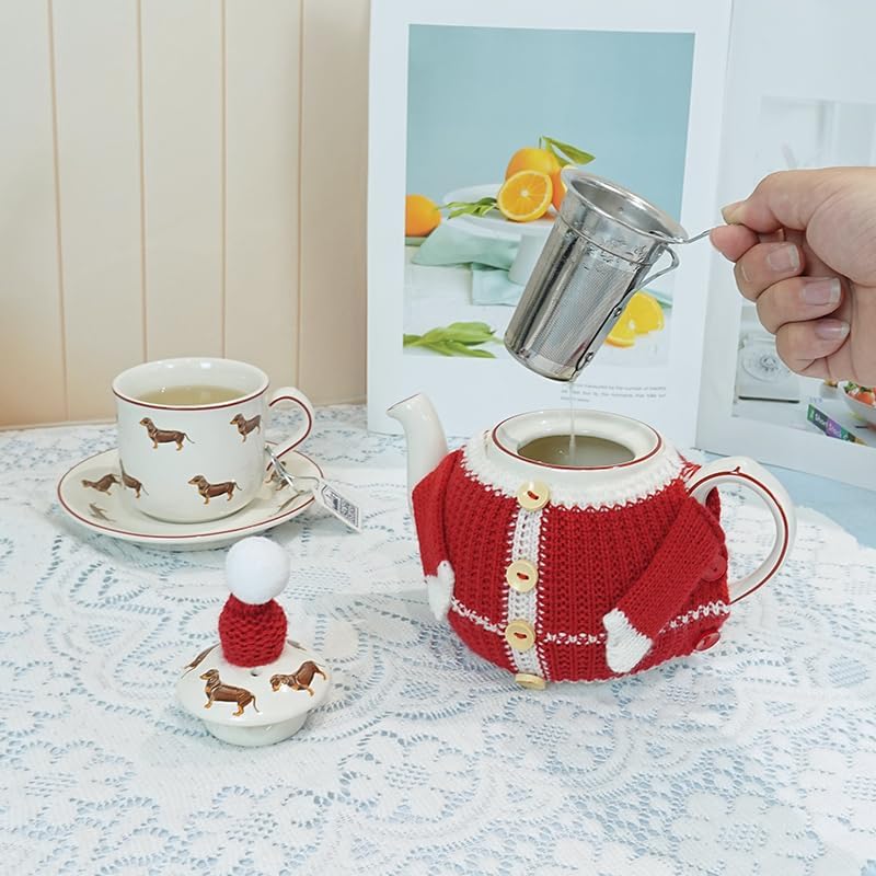 Tea Cozy Suitable for a 600ml,20oz Tea Pot,Teapot Warmer -100% Acrylic Fibers Filling,Two Piece (Christmas)
