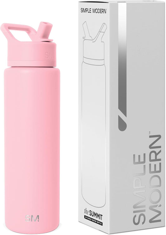 Simple Modern Water Bottle with Straw Lid | Vacuum Insulated Stainless Steel Metal Thermos | Reusable Leak Proof BPA-Free Flask for Sports Gym | Summit Collection | 30oz, Blush