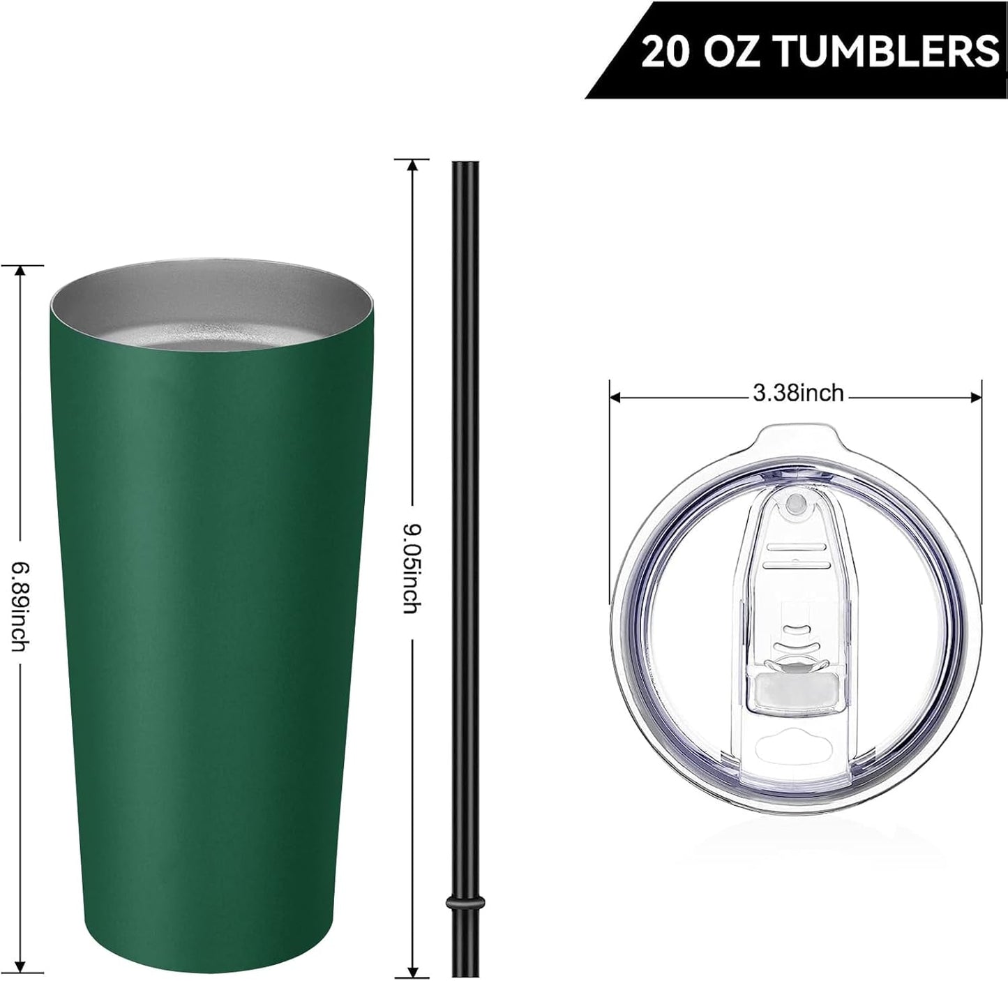 VEGOND 20oz Tumbler Stainless Steel Tumbler with Lid And Straw Vacuum Insulated Double Wall Travel Coffee Mug(dark green package 1)
