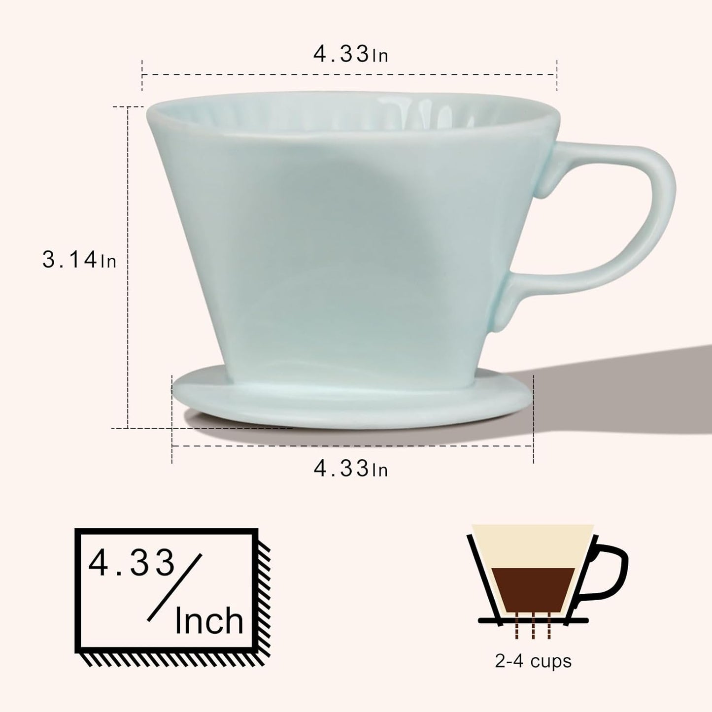 Handmade Pour Over Ceramic Coffee Dripper - Authentic Brewing Experience for Camping, Office, and Home (Blue)