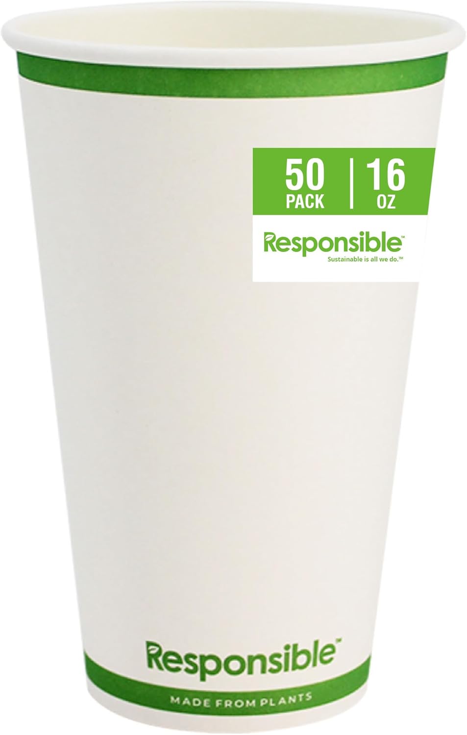 Certified Compostable 16 oz Paper Cups, Cold ＆ Hot Coffee Cups, Disposable Paper Cups, Extra Strength Disposable Cups, Made without PFAS (50 count)