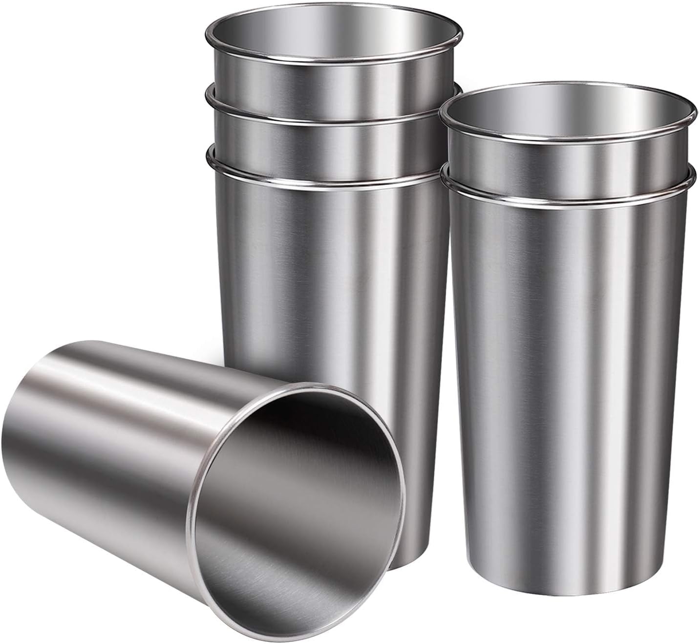 Ruisita 6 Pack 20 oz Stainless Steel Cups Metal Shatterproof Stackable Pint Drinking Cups for Adults or Kids (20 oz/600 ml)