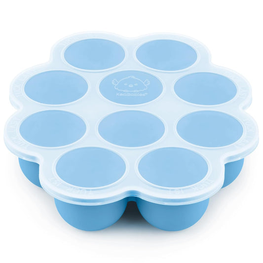 KeaBabies Silicone Food Freezer Trays with Lid, 2oz x 10 Pods Baby Food Storage Containers, Easy Puree Meal Prep, Breast Milk Silicone Freezer Molds, Dishwasher, Microwave Safe, BPA-Free (Misty Blue)