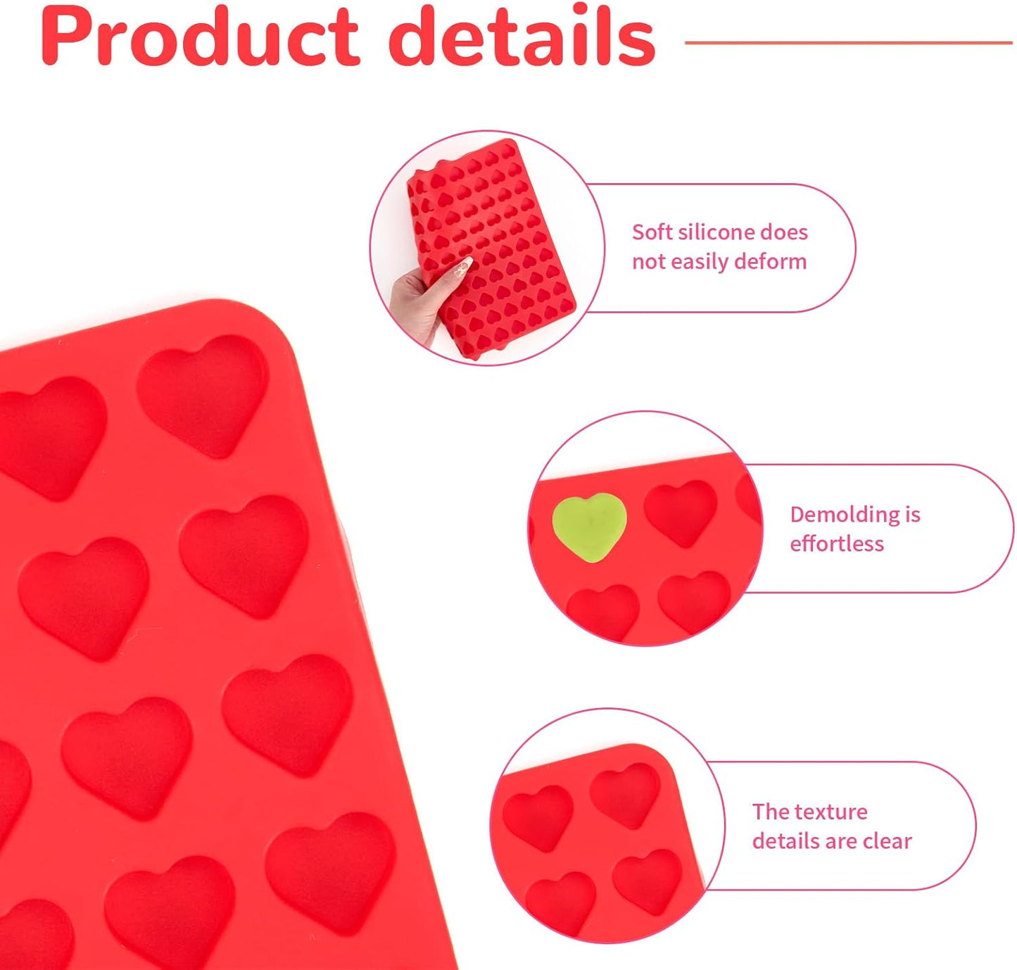 1 Pcs Heart Silicone Chocolate Molds for Gummy, Candy, Small Homemade Treats With Scraper,Gummy Silicone Molds