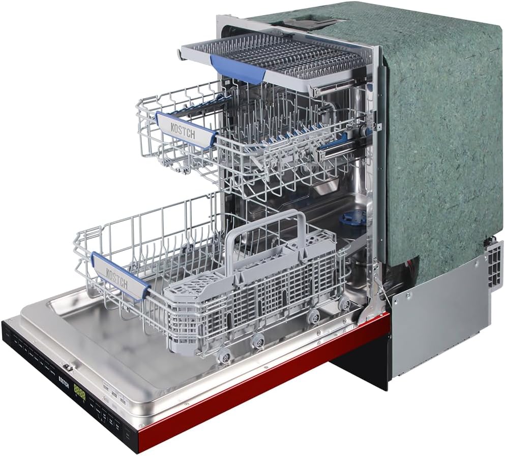 Large Capacity 24 inch Top Control Built-In Dishwasher with Third Rack – ENERGY STAR Certified, 47-dBA Ultra-Quiet, Stainless Steel (Red)