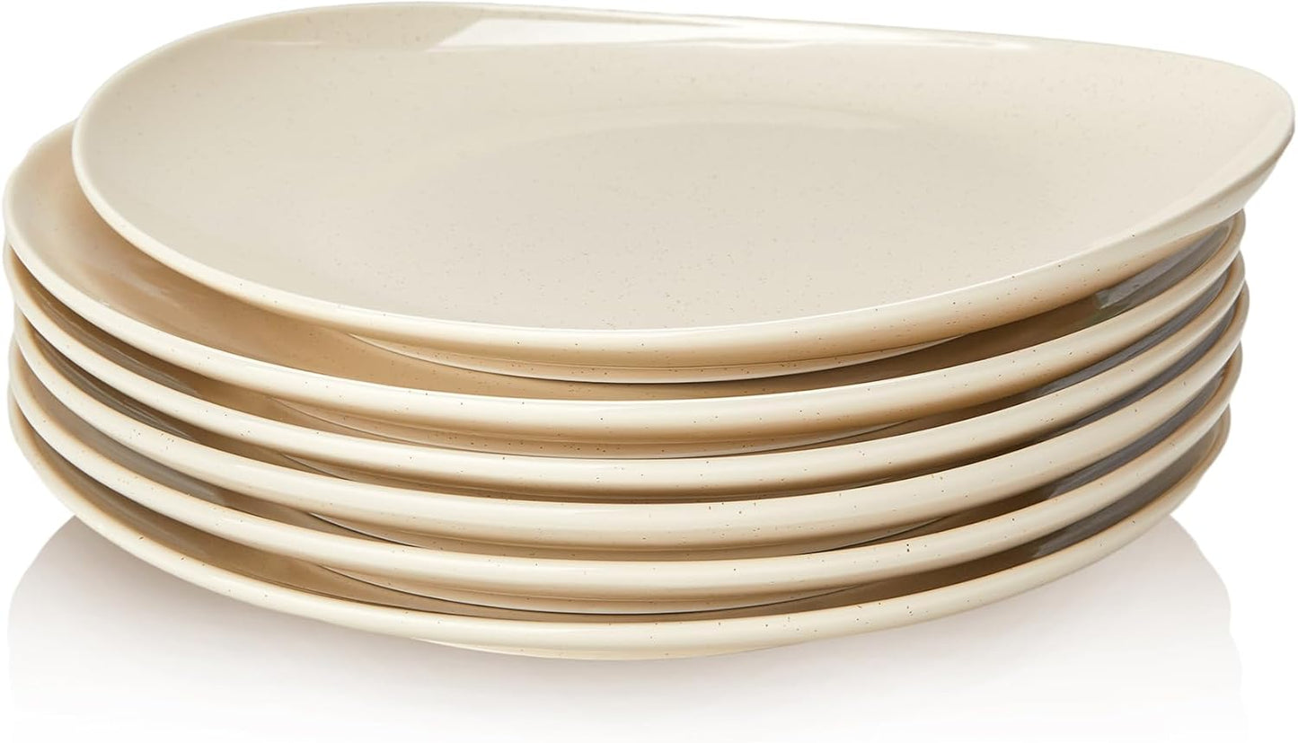 Sweese 11 Inch Porcelain Dinner Plates, Set of 6 - Beige, Vitrified China, Curve Collection, Dishwasher Microwave Safe