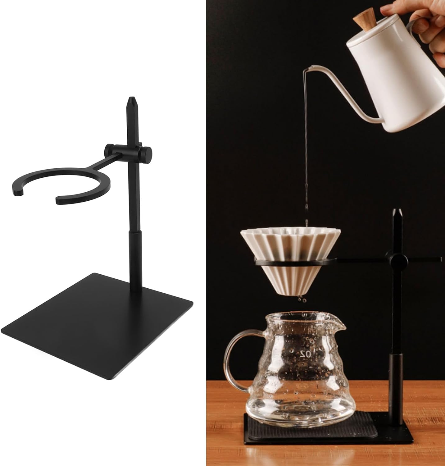 Pour Over Coffee Station Dripper Stand, With Adjustable Aluminum Alloy Stand, Reusable Stainless Steel Filter, Sturdy Base for Home or Office