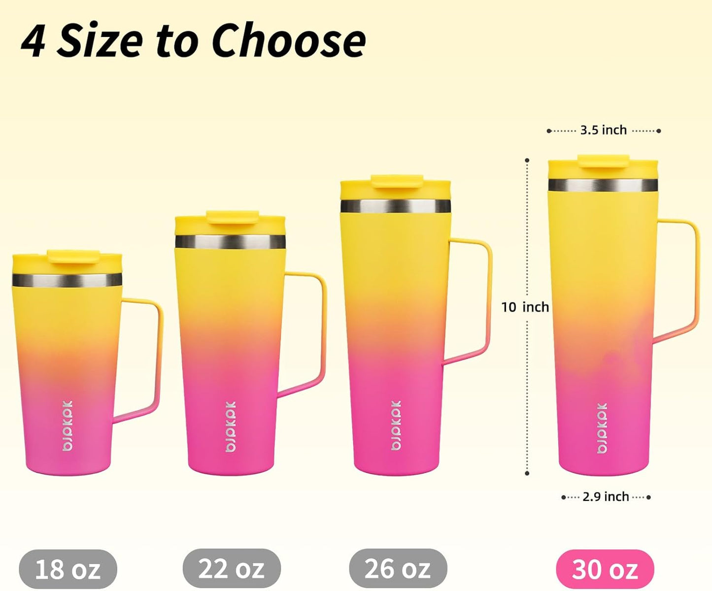 BJPKPK Insulated Tumbler with Handle, 30oz Insulated Tumblers with Lid and Straw, Stainless Steel Metal Water Bottles, Coffee Travel Mugs, Cups, Pink & Yellow Rose