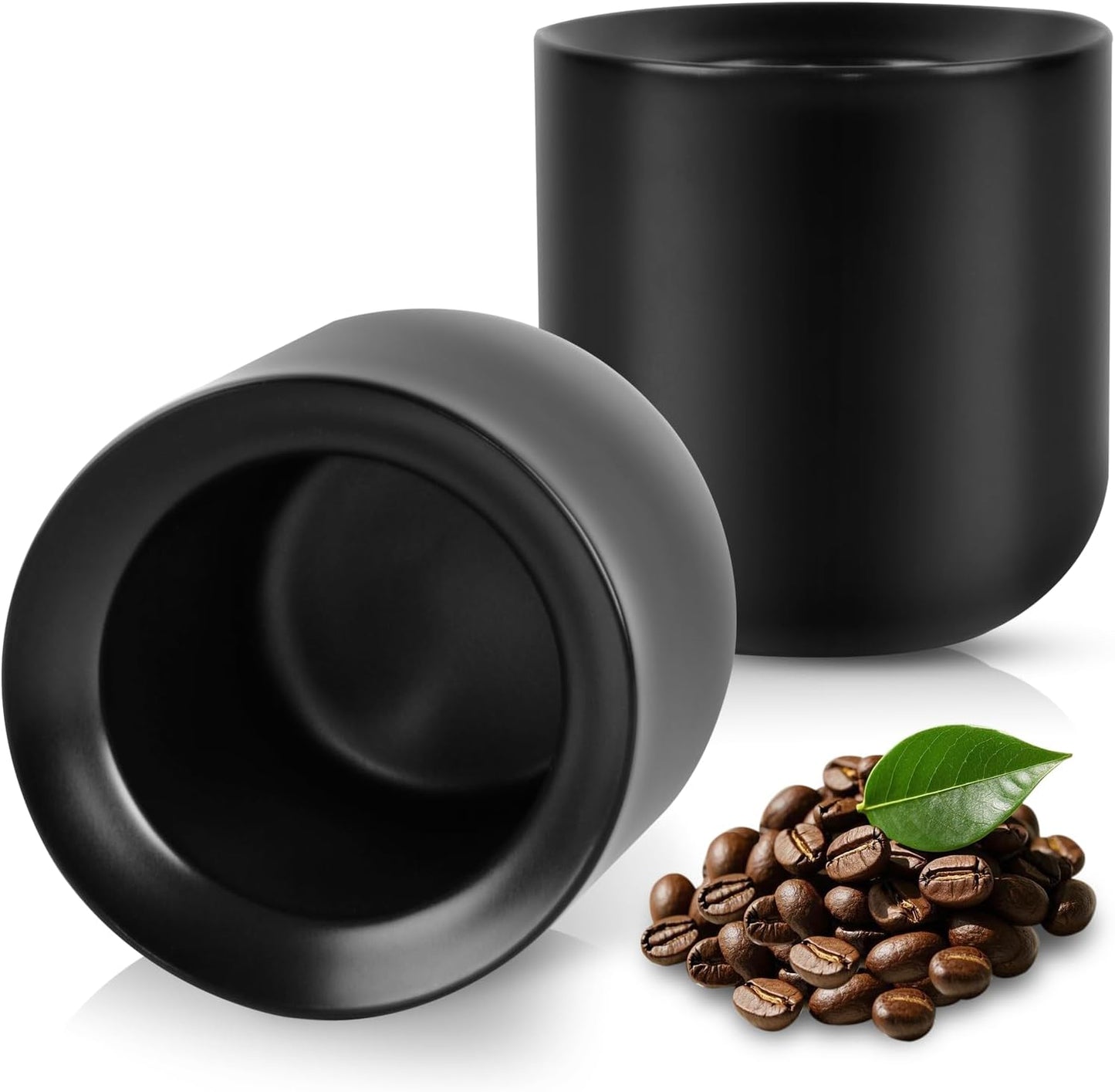 A set of 2 matte black ceramic espresso cups, thickened cup walls, slanted mouth design, each with a capacity of 3 ounces, hand washable only