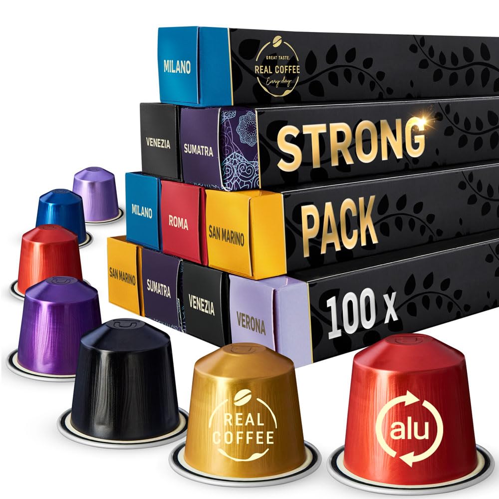 Strong Espresso Variety Pack for Nespresso | 100 Bold Aluminum Pods| 5 Intense Italian Flavors | 100% Nespresso Compatible Pods