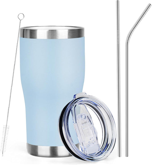 MEZMUT 1 Pack 20oz Insulated Coffee Tumbler with Lid and Straw Double Wall Vacuum Insulated Cup Stainless Steel Travel Mugs Leakproof Powder Coated Tumbler for Indoor Outdoor(Sky Blue)