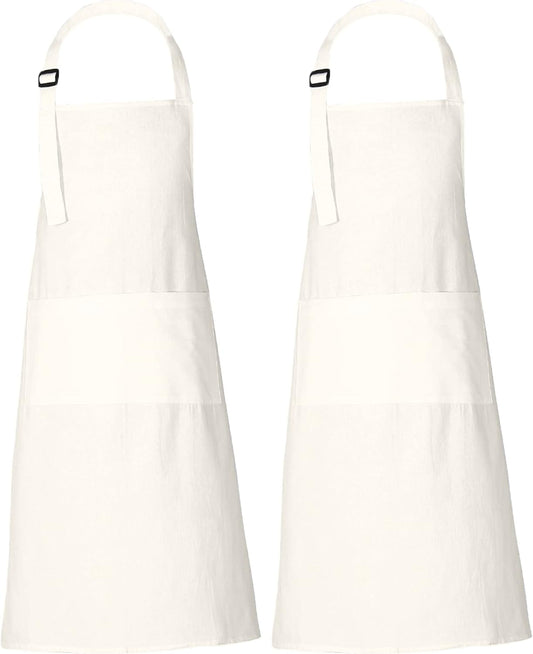 RAJRANG 100% Cotton Cooking Apron with 3 Pockets Kitchen Chef BBQ Adjustable Bib Aprons for Women Men
