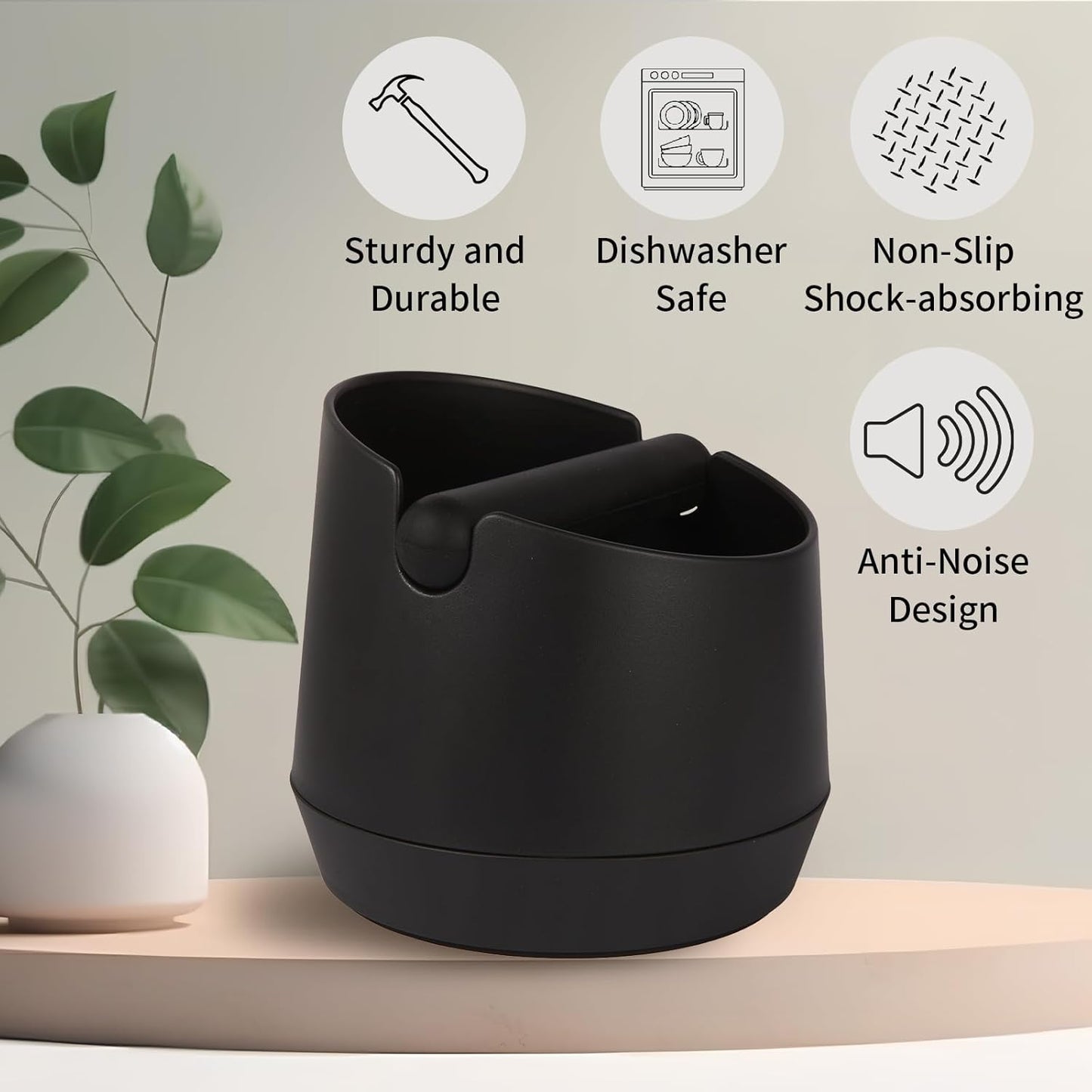 6 Inch Large Capacity Design Espresso Knock Box Tamping Mat Espresso Machine Accessories Set of 2 with Removable Knock Bar and Anti-Slip Base for Home Office Barista Tools for Bar Shop