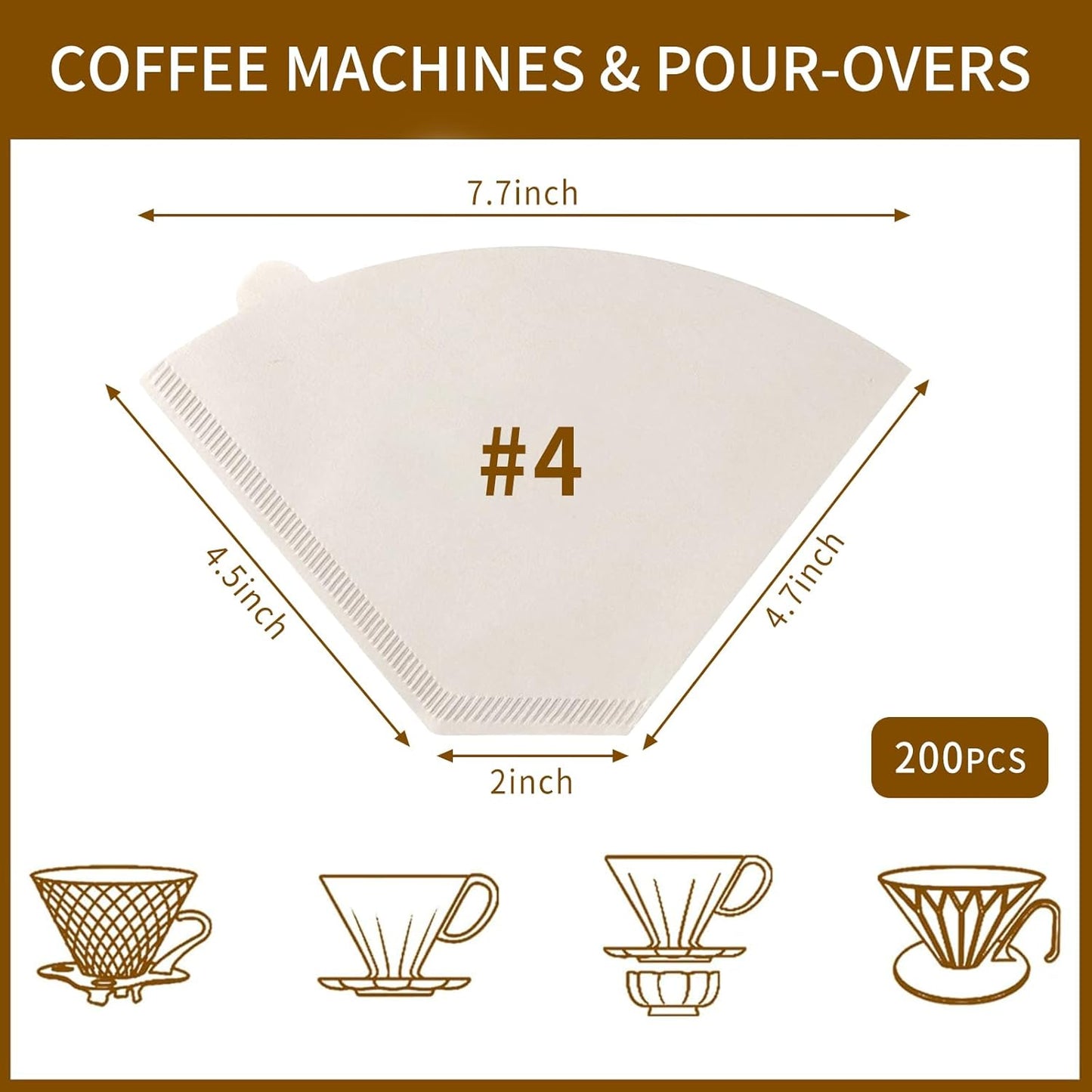 Coffee Filters #4，Coffee Filter 4 Cone Paper 12 Cup，200 Disposable Large Coffee Filters - White