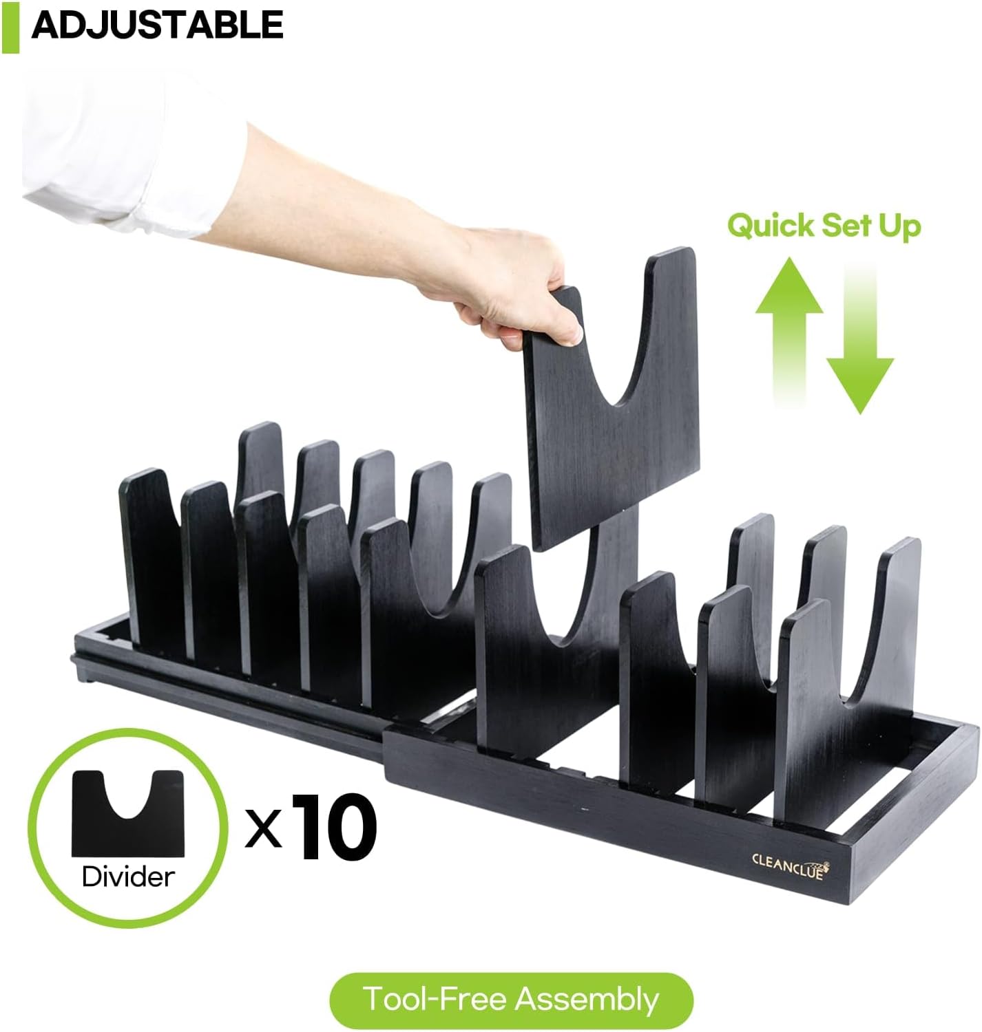 Bamboo Expandable Bakeware and Cutting Board Organizer, Adjustable Pot Lids Holder Rack, Cookie Sheet Baking Pan, Tray Organizer for Kitchen Storage (Black)