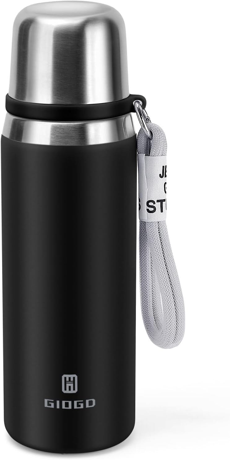 Stainless Steel thermo Bottles with cup 700ml/23.7oz Vacuum Insulated Bottle for hot and cold coffee drink water thermo flask with cup.(Black,700ml)