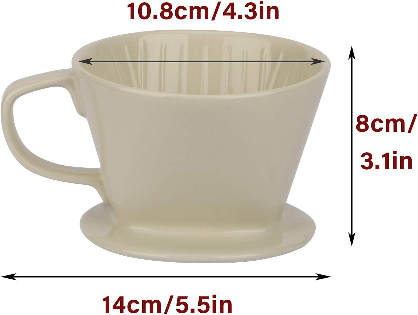 Yeeco White Coffee Dripper, Ceramic Filter Size 02, Manual Pour Over Dripper for Home, Office & Cafe