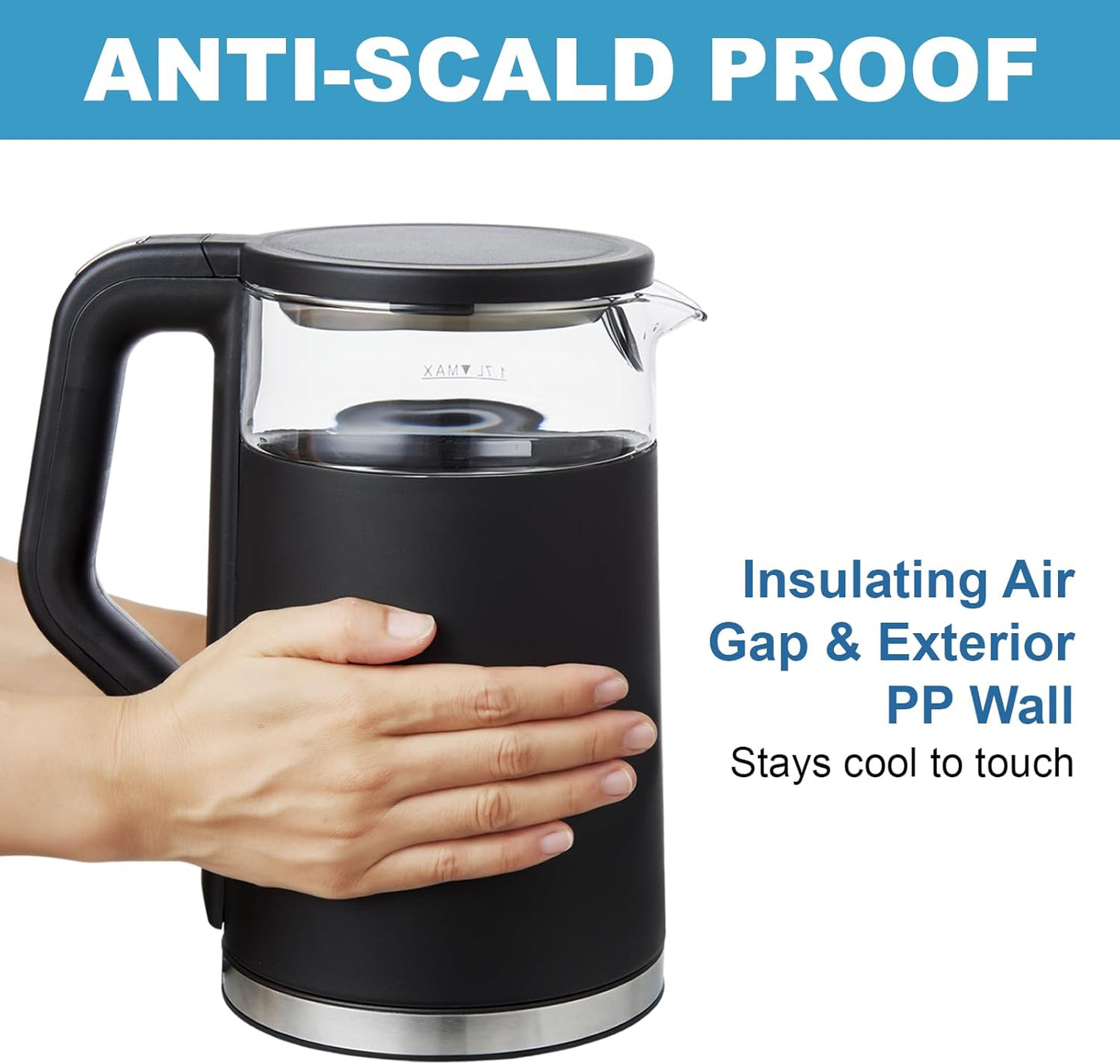 Electric Kettle, 1500W Fast Boiling Glass Water Kettle with Temperature Control, 1.7L Cordless Stainless Steel Base, Keep Warm & Auto Shut-Off, BPA-Free, Black