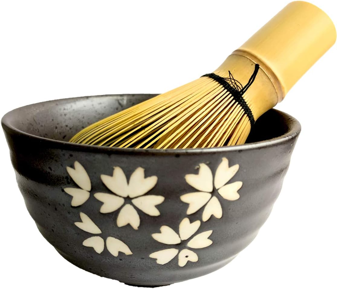 Artcome Traditional Japanese Matcha Tea Set, Matcha Whisk, Traditional Scoop, Matcha Bowl & Caddy, Ceramic Whisk Holder, Handmade Matcha Ceremony Kit (9Pcs)