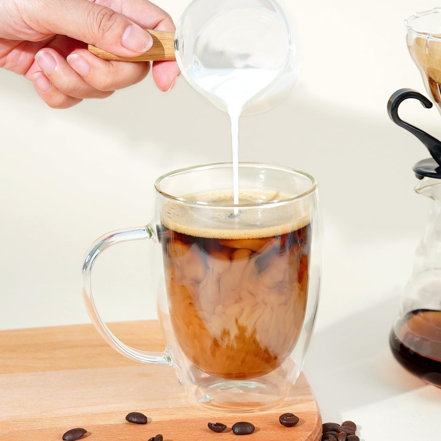 Double Wall Glass Coffee Mugs 12 OZ, Clear Coffee Cup With Handle,Insulated Coffee Mugs Set of 6 With Spoons Perfect for Espresso, Cappuccino, Latte, American,Tea Bag, Beverage