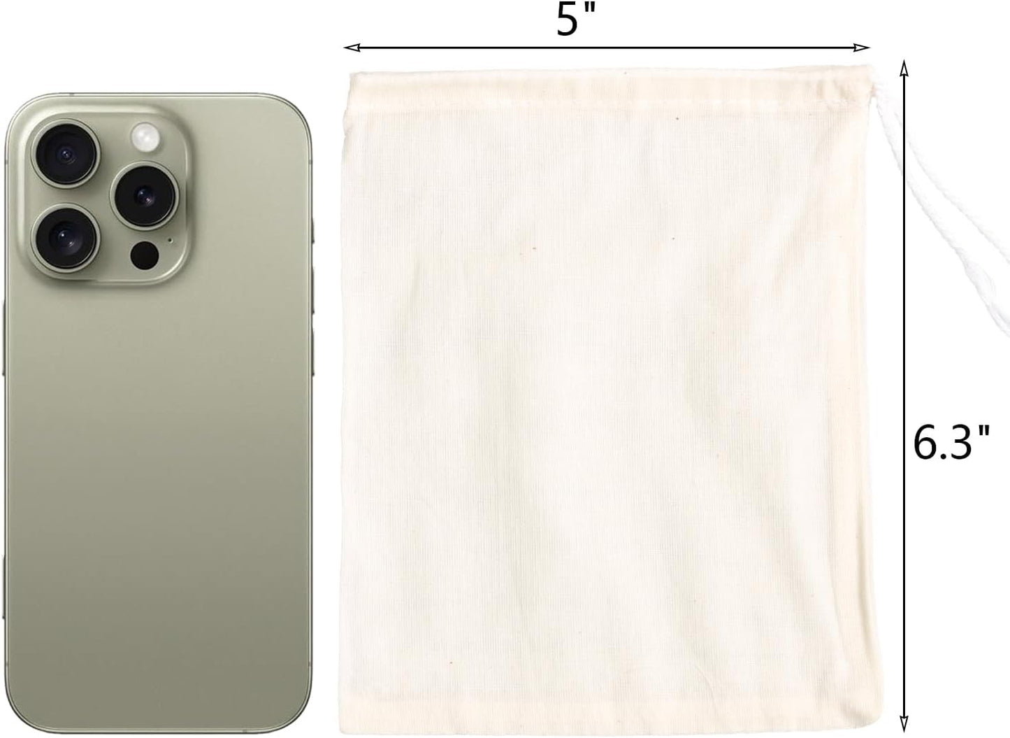 Eketirry Spice Bags, 10pcs Reusable Empty Tea Bags, Muslin Strainer Bags, Soup Bags for Cooking, Natural Cotton Fine Mesh Cheesecloth Bags for Cold Brew Coffee(5 x6.3Inch)