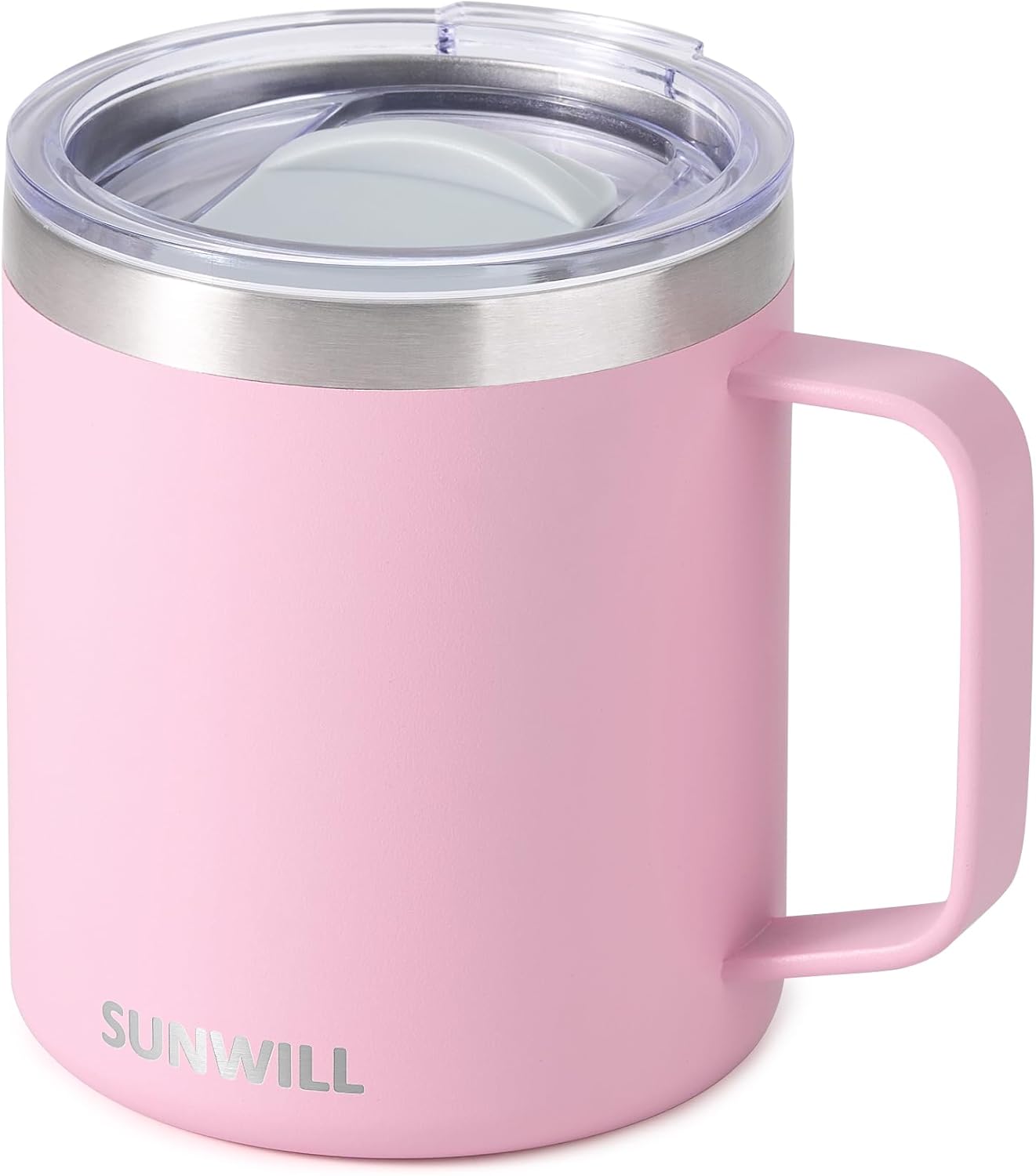 SUNWILL Insulated Coffee Mug with Lid, Travel Tumbler Reusable, 14 oz Stainless Steel Cup for Camping, Office, Home, Powder Coated Sakura