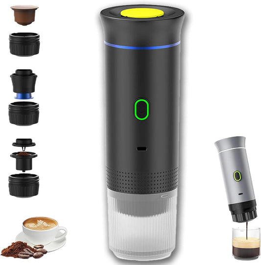 Esprova Portable Espresso Machine, Portable Electric Coffee Maker for Travel Camping, 3-in-1 Self-Heating Espresso Maker, Compatible with Ground Coffee and Capsules, Compact Lightweight (Black)