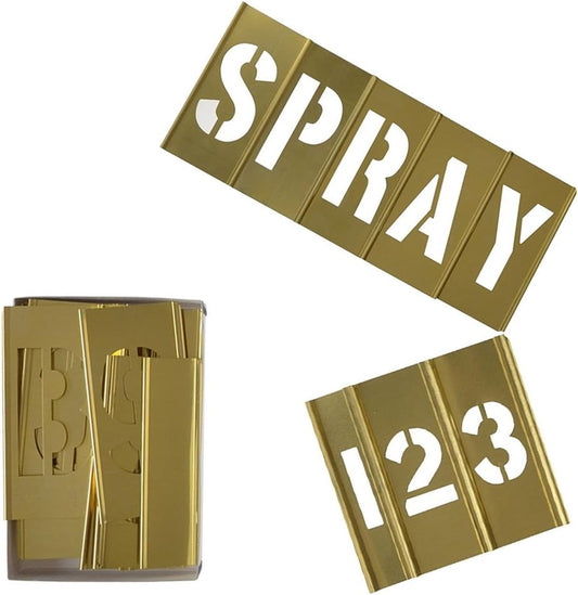 Deezio 4 Inch Brass Interlocking Stencil Set of Numbers and Letters Kit - 46 Piece Set