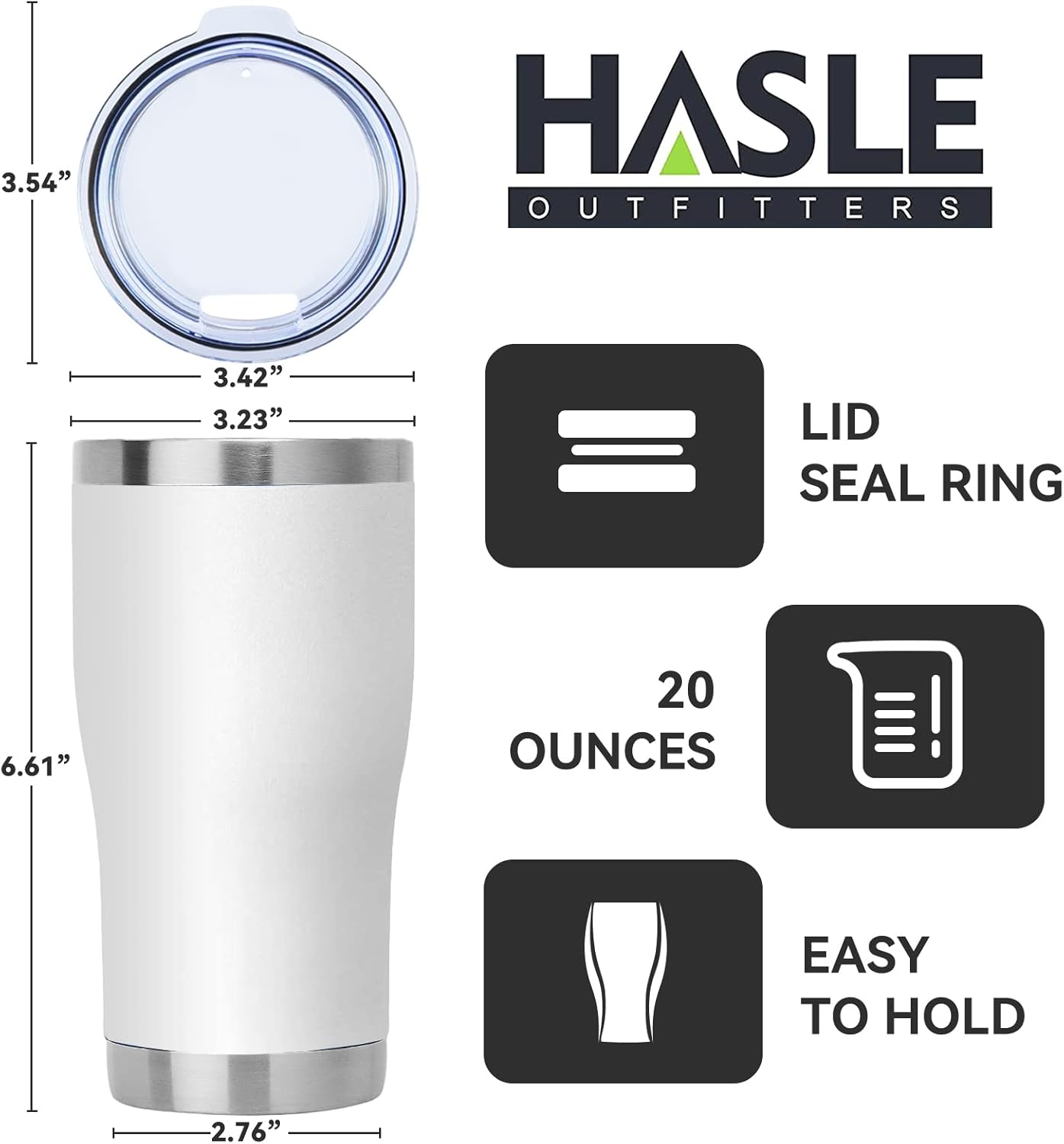 HASLE OUTFITTERS 20 oz Tumbler Bulk, Stainless Steel Tumblers with Lid, Vacuum Insulated Tumbler, Double Wall Powder Coated Cup, coffee mugs, White, 12 Pack
