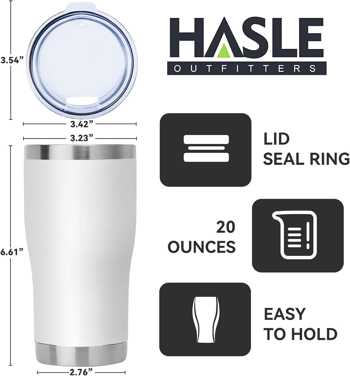 HASLE OUTFITTERS 20 oz Tumbler Bulk, Stainless Steel Tumblers with Lid, Vacuum Insulated Tumbler, Double Wall Powder Coated Cup, coffee mugs, White, 6 Pack