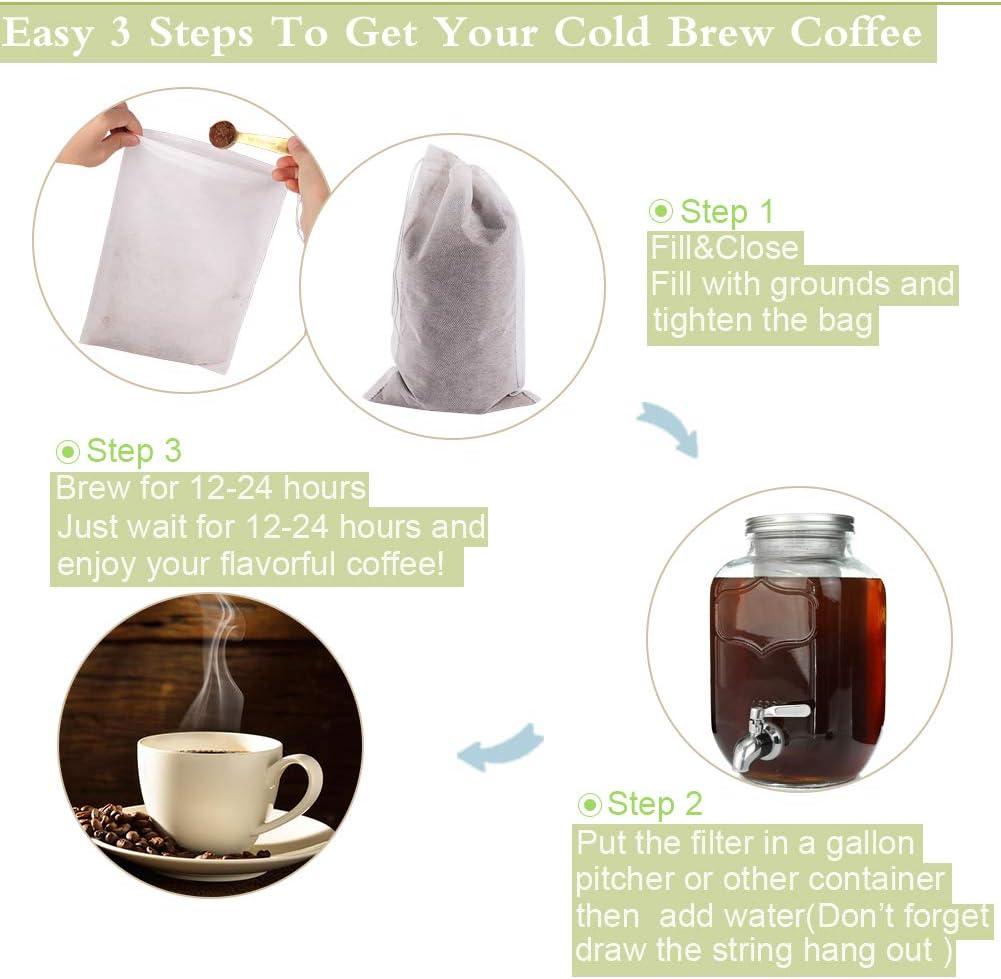 YQL Cold Brew Coffee Filter Bags, 8X12 Inch 50PCS No Mess Cold Brew Coffee Filters Disposable Mesh Brewing Bags Tea Filter Bag For Cold Brew Coffee or Tea(4x6/6x10inch Available)