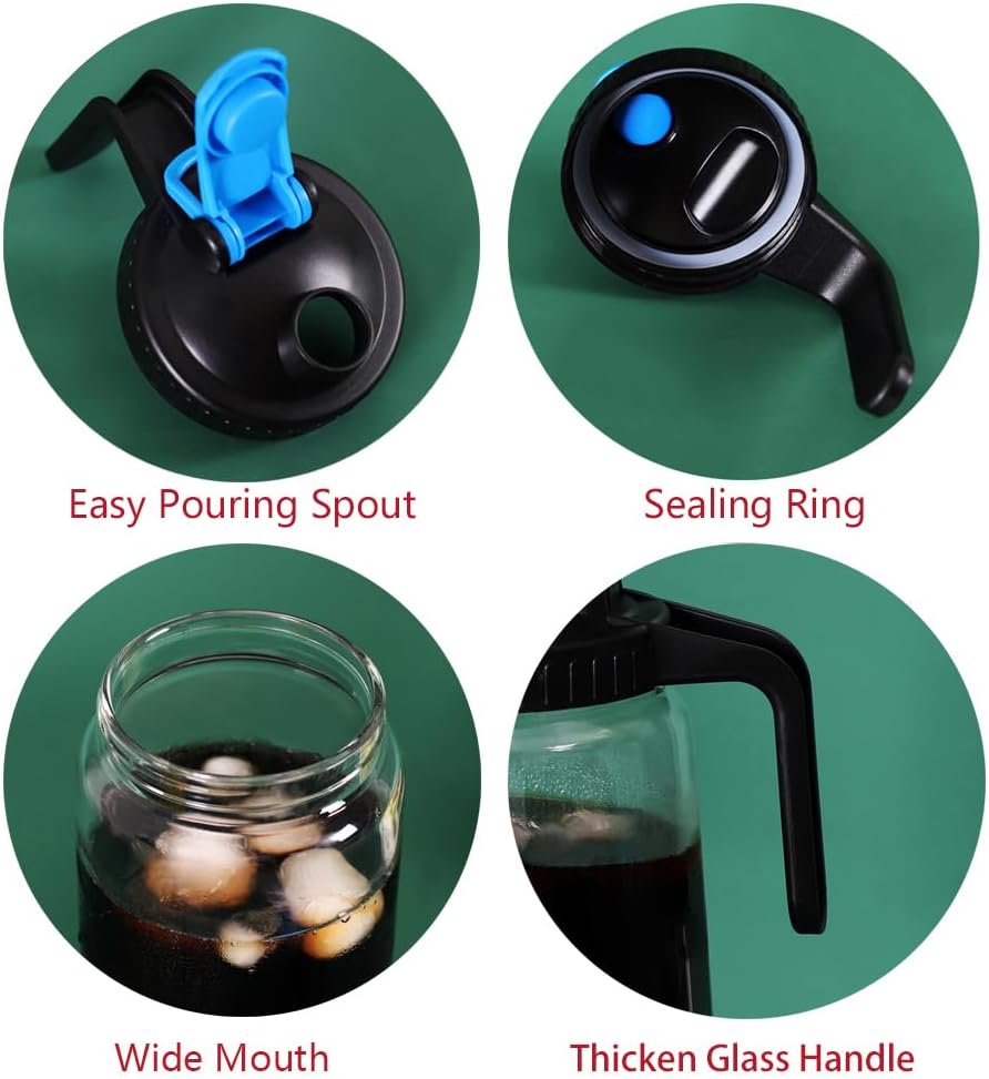 Glass Mason Jar Pitcher with Lid,V-shaped Pour Spout - 1800ml Breastmilk Pitcher for Ice Tea, Cold Brew Coffee, Fridge Water, Breast Milk, Juices, Leak Proof