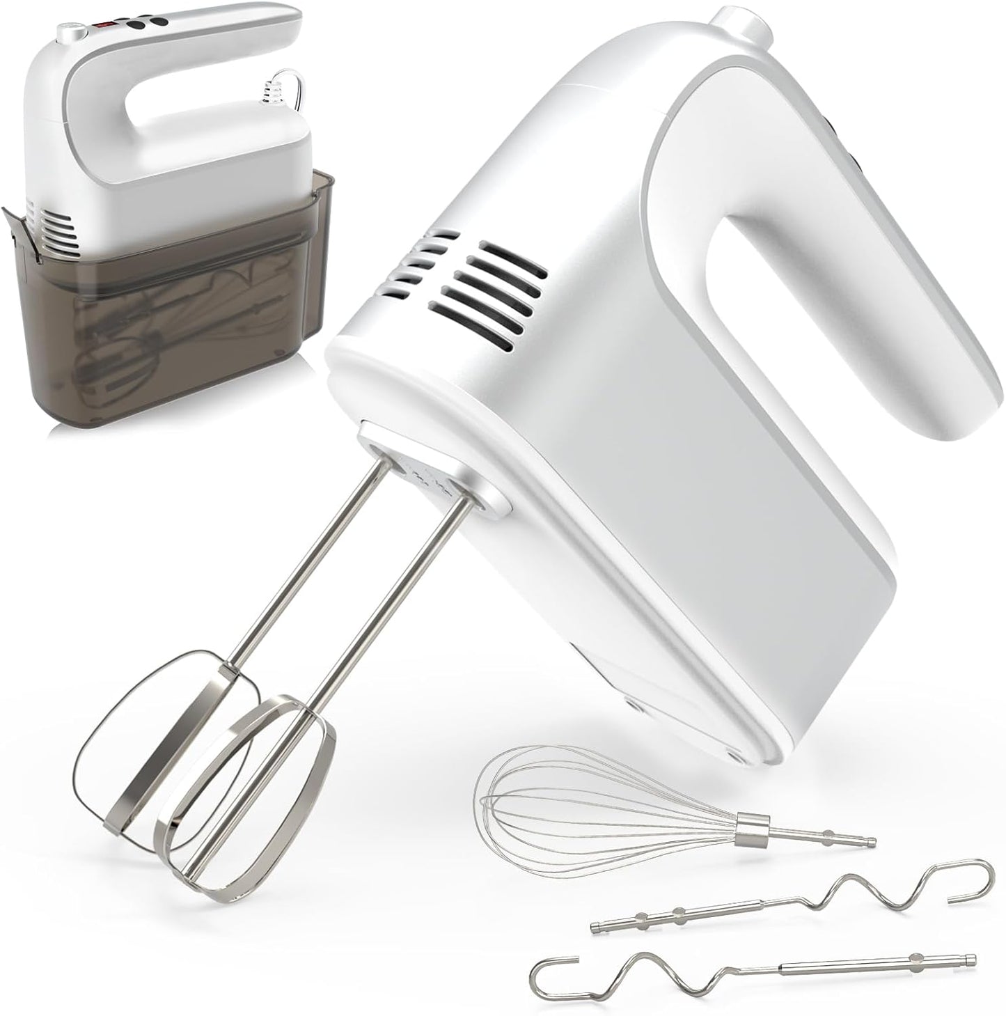 CBQ Hand Mixer Electric, 9 Speed 400W Handheld Mixer with Digital Display, Touch Button, Turbo, Snop-On Storage Case, 5 Stainless Steel Accessories, Mixer Electric Handheld for Cake, Cookie, Egg,