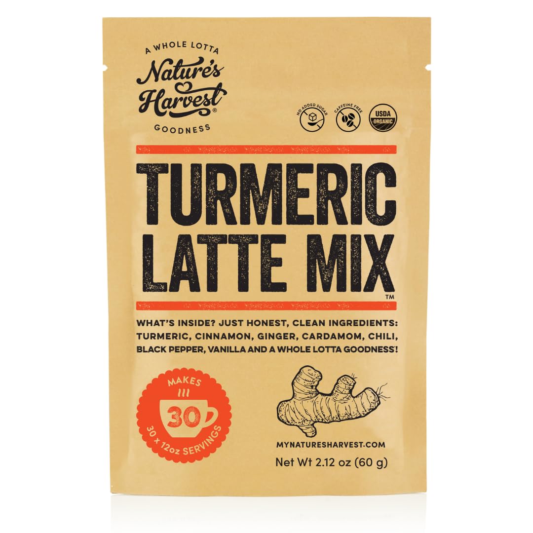 Nature's Harvest - Turmeric Latte Mix, Add on Golden Milk Tea, Smoothies and Other Drinks, Turmeric Spice Blend, Caffeine-Free Coffee Alternative, 2.12 oz Pack, 30 Servings