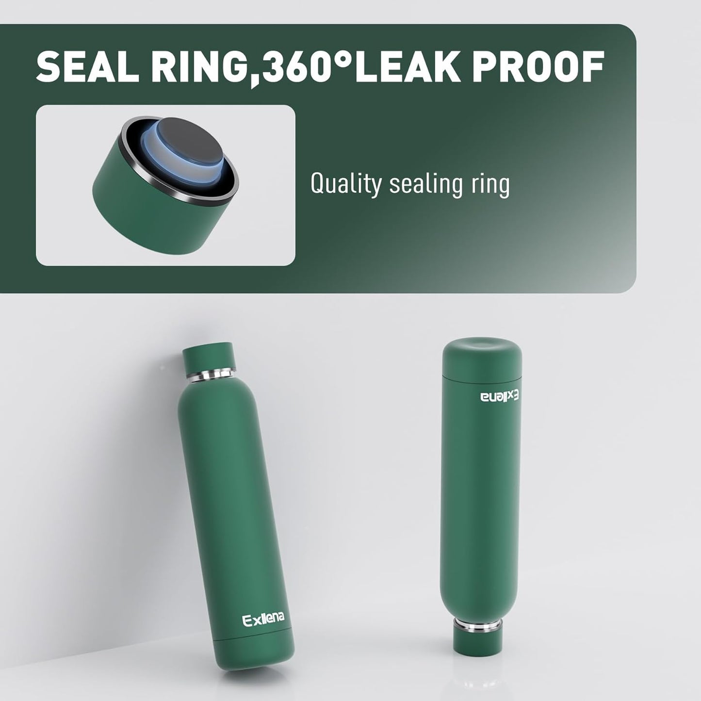 Slim Insulated Water Bottles for Travel 25oz with Clip, Double Wall Vacuum Stainless Steel Water Bottle Keeps Drinks Cold 24 Hrs/Hot 12 Hrs, 100% Leakproof, BPA Free(Emerald Green)