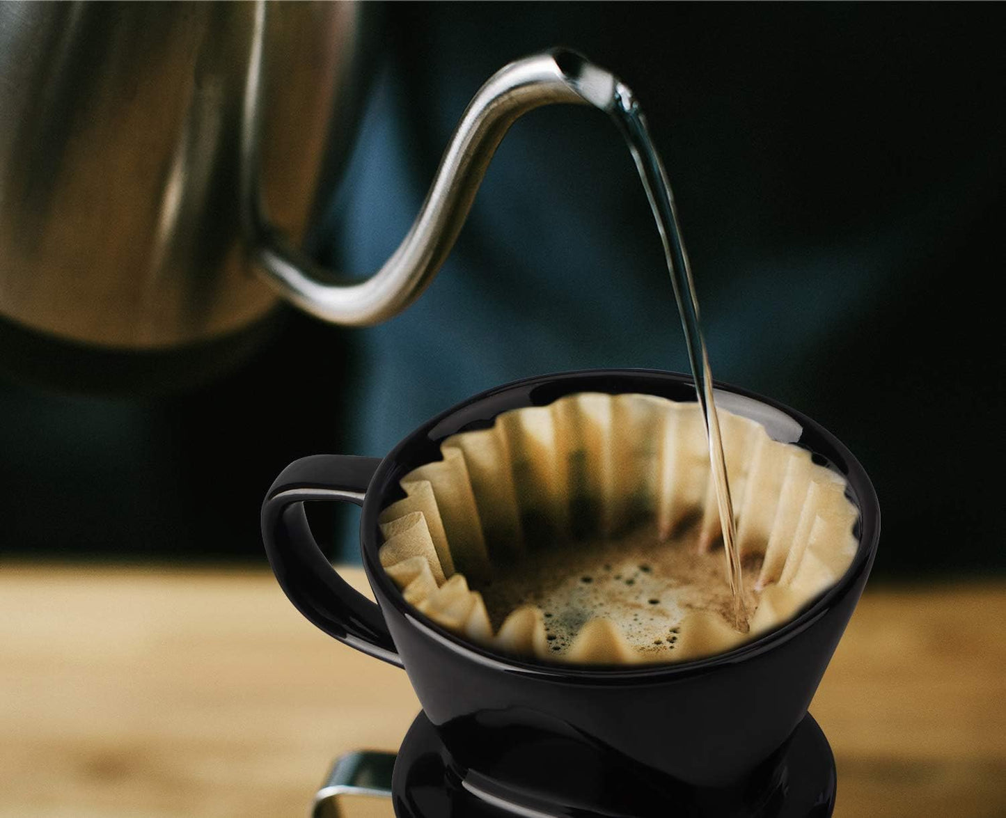 Yeeco Black Ceramic Coffee Dripper, Size 02 Filter With 3 Drip Holes, Manual Pour Over Brewing for Home, Office and Cafe