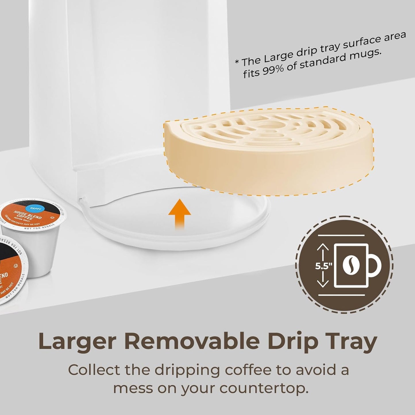 CHULUX Classic Single Serve Coffee Maker for K Cup, One Button Easy Coffee Machine for Office, RV, Travel and Dorm, White